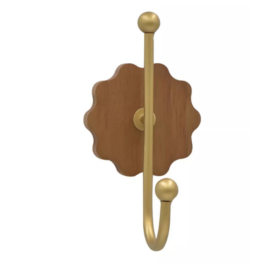 Belle Maison Wood & Gold Iron Single Decorative Wall Hook